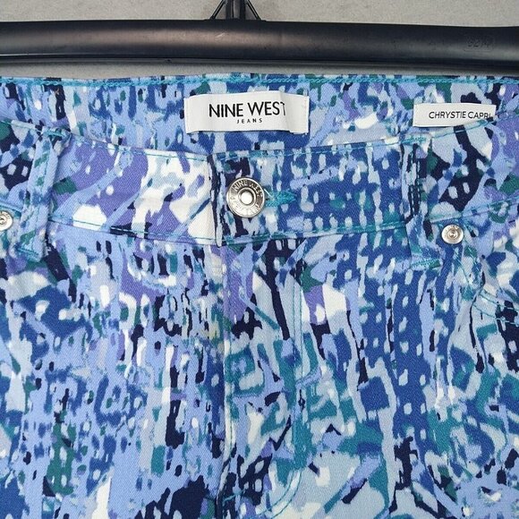 Nine West Chrystie Capri Jeans Womens 8 Blue Allover Print Crop Comfort Spring - Picture 3 of 13